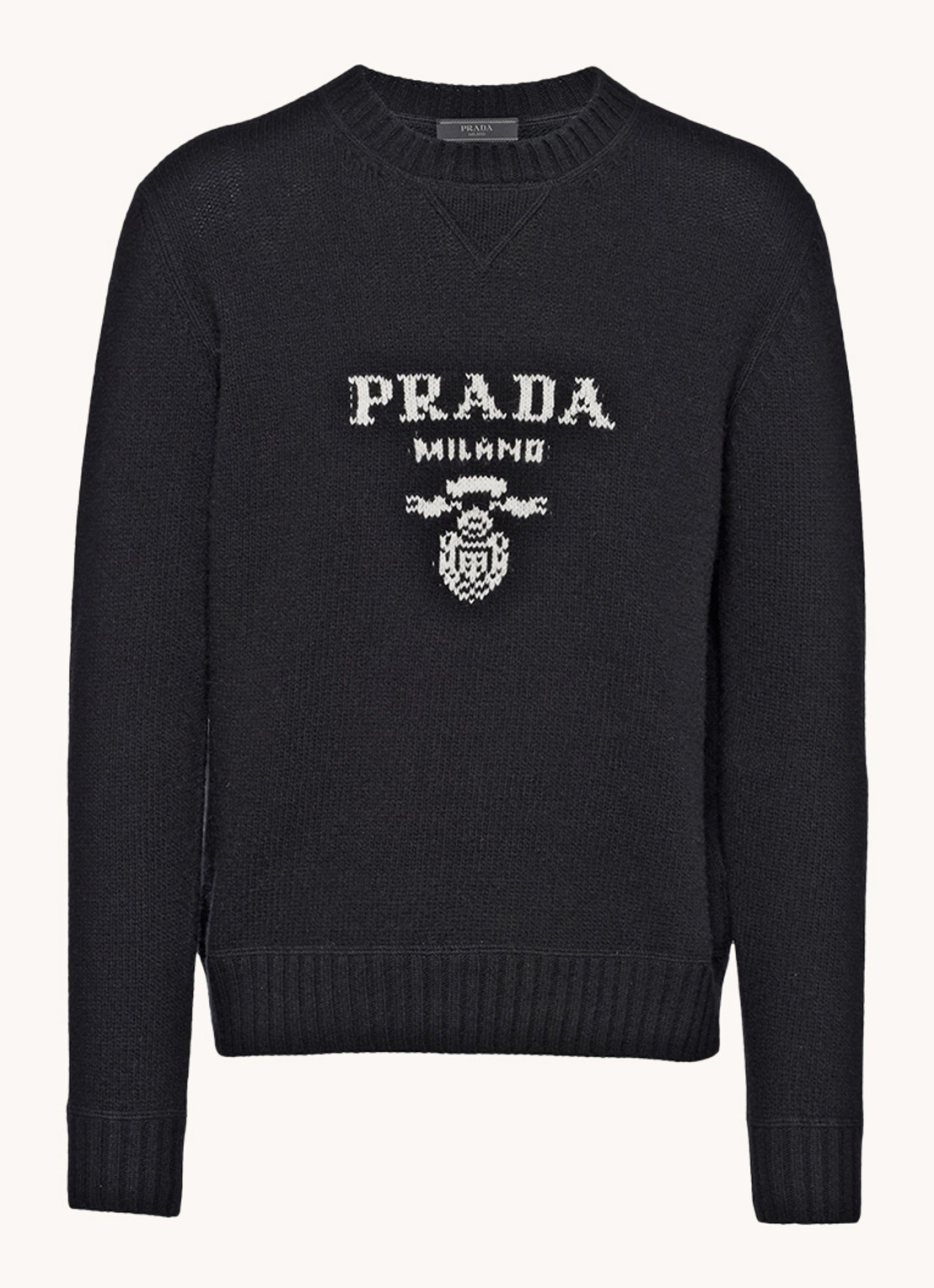 Prada Fijngebreide pullover in kasjmierblend met ingebreid logo - voorkant zwart