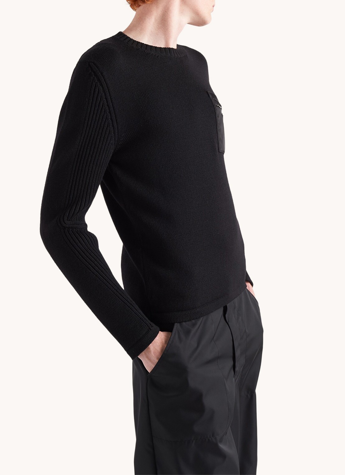 Prada Fijngebreide pullover van scheerwol met borstzak - detail 2 zwart