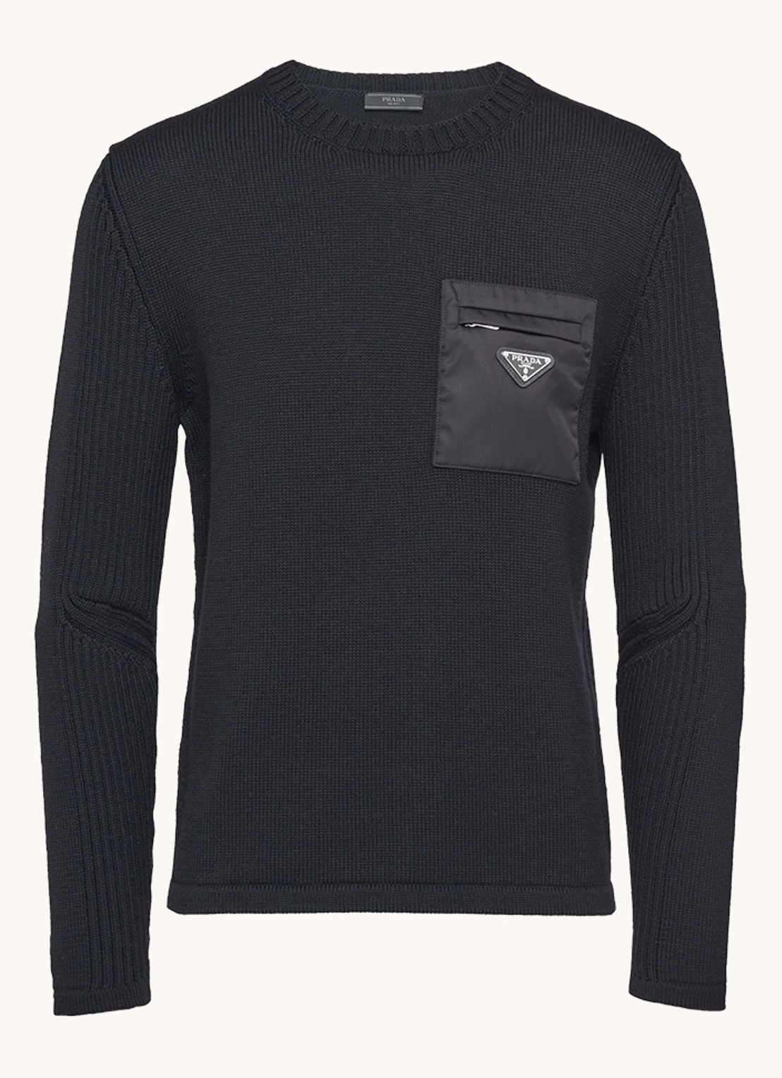 Prada Fijngebreide pullover van scheerwol met borstzak - voorkant 5 zwart