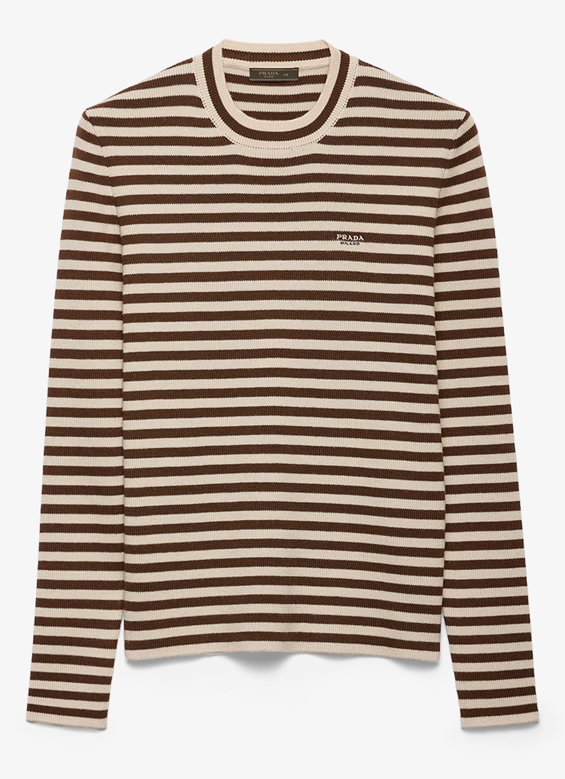 Prada Fijngebreide pullover van scheerwol met streepprint - voorkant 2 bruin
