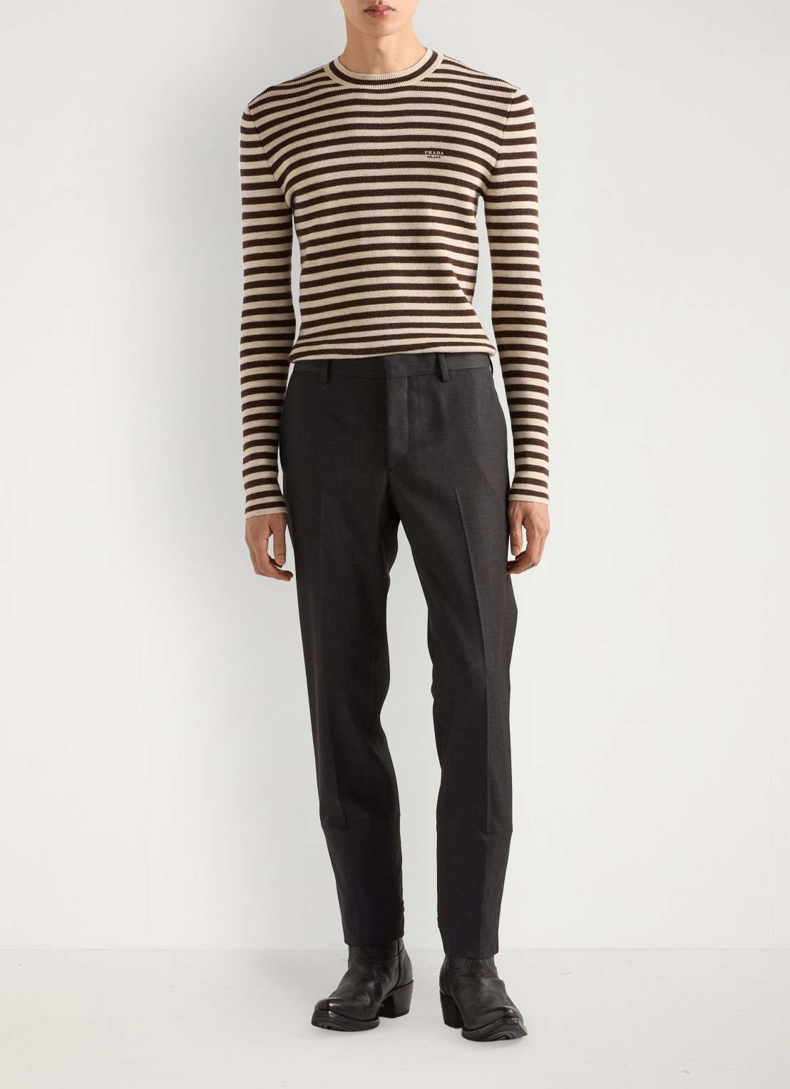 Prada Fijngebreide pullover van scheerwol met streepprint - voorkant 3 bruin