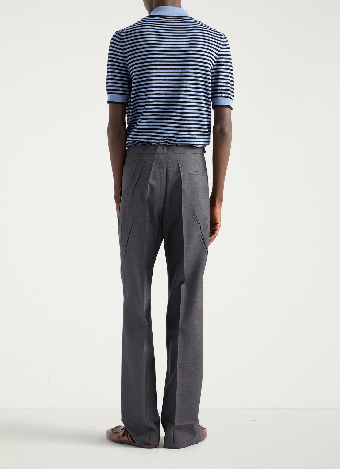 Prada Fijngebreide regular fit polo met streepprint en logoborduring - achterkant 5 blauw