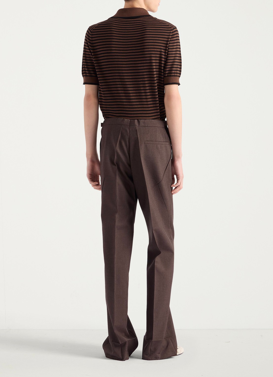 Prada Fijngebreide regular fit polo met streepprint en logoborduring - achterkant 4 donkerbruin