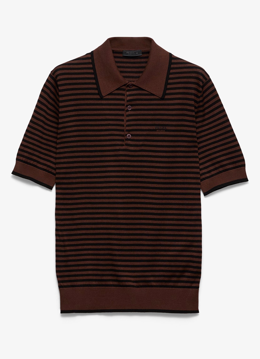 Prada Fijngebreide regular fit polo met streepprint en logoborduring - voorkant 5 donkerbruin