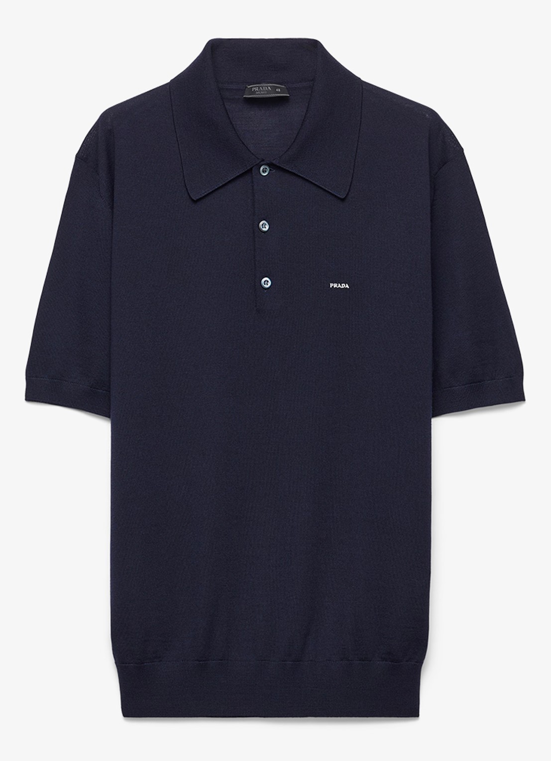 Prada Fijngebreide regular fit polo van wol - voorkant donkerblauw
