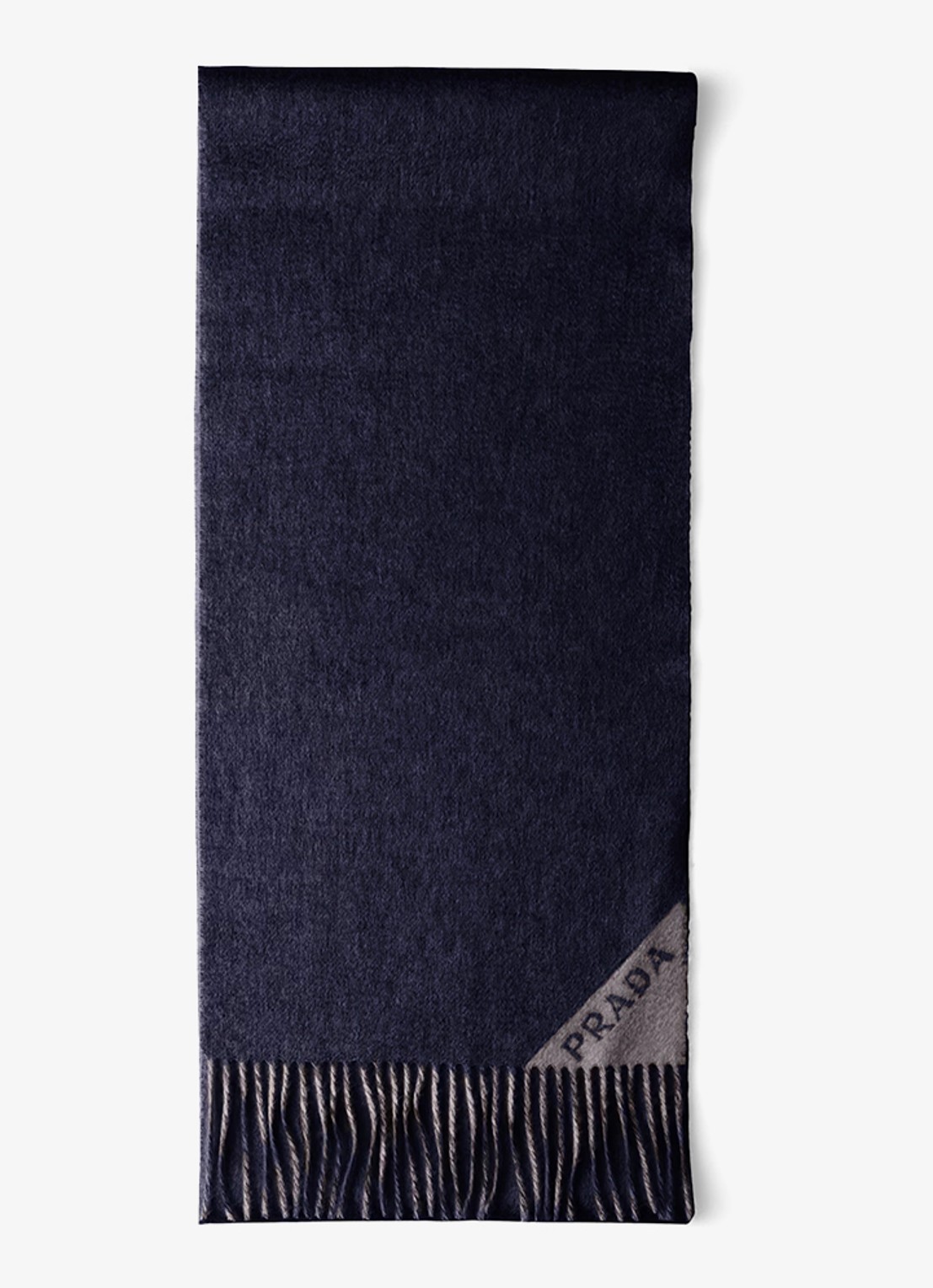 Prada Fijngebreide sjaal van kasjmier 180 x 28 cm - voorkant donkerblauw
