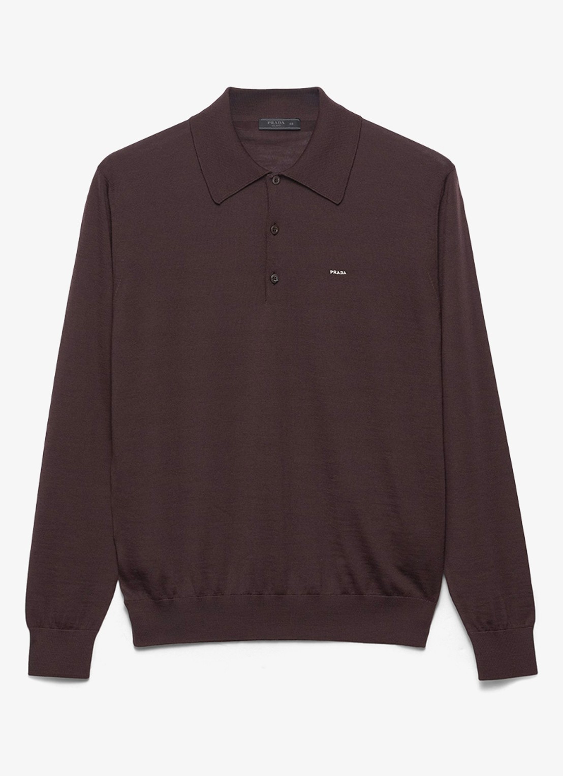 Prada Fijngebreide slim fit polo van scheerwol - voorkant donkerbruin