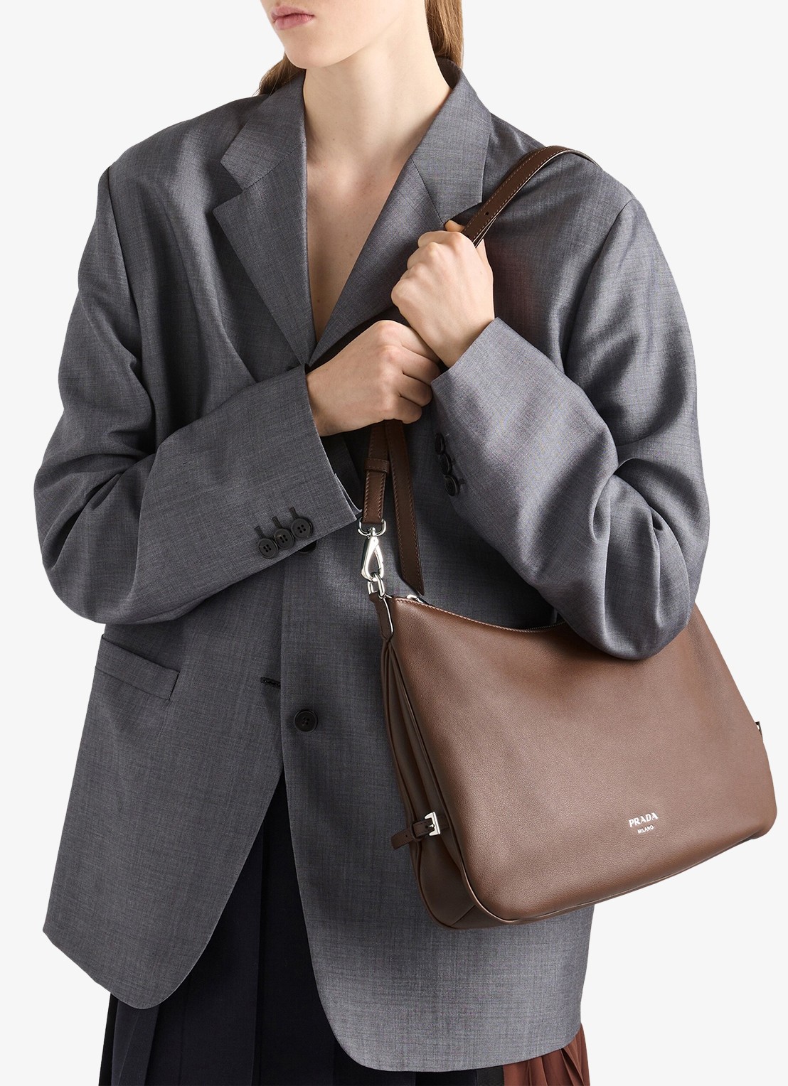 Prada Fold Large schoudertas van kalfsleer - voorkant 2 bruin