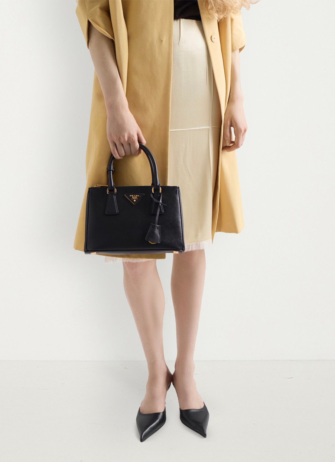 Prada Galleria handtas van leer met afneembare schouderriem - detail 7 zwart
