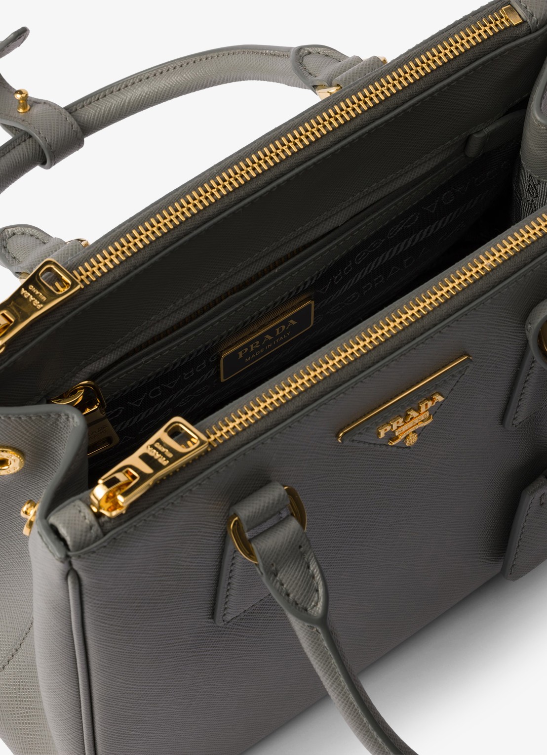 Prada Galleria handtas van leer met afneembare schouderriem - detail donkergrijs