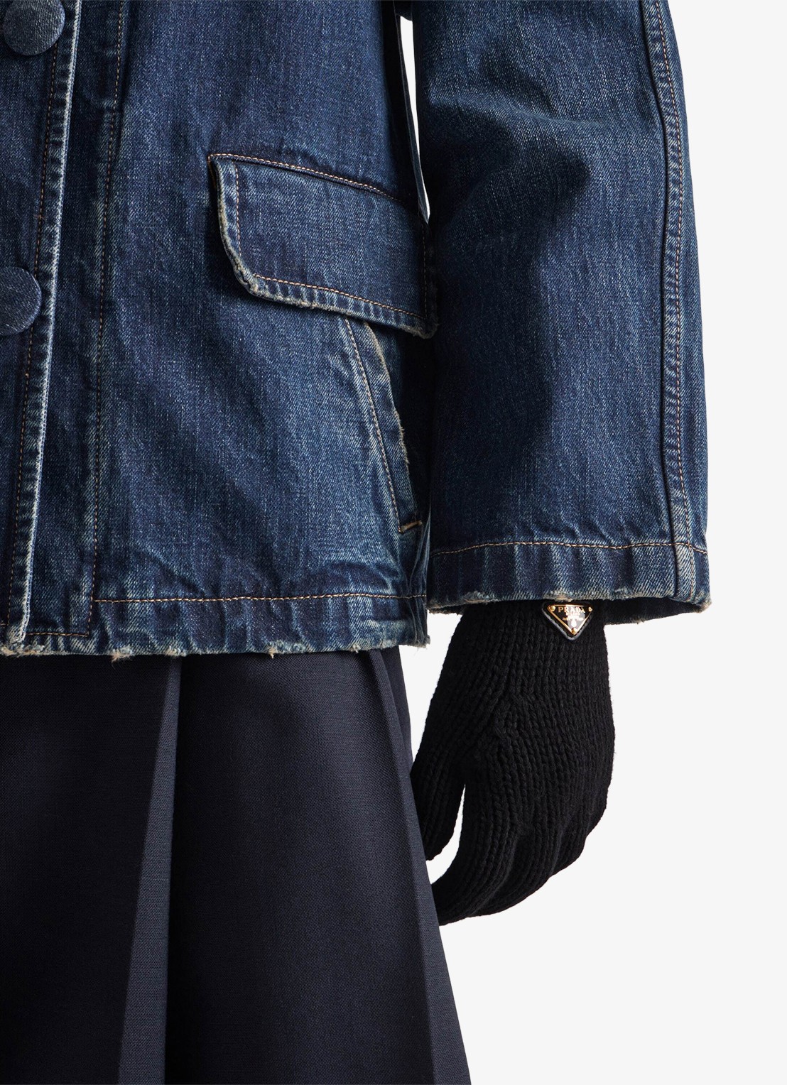Prada Grofgebreide handschoenen in kasjmierblend met logo - voorkant 2 zwart