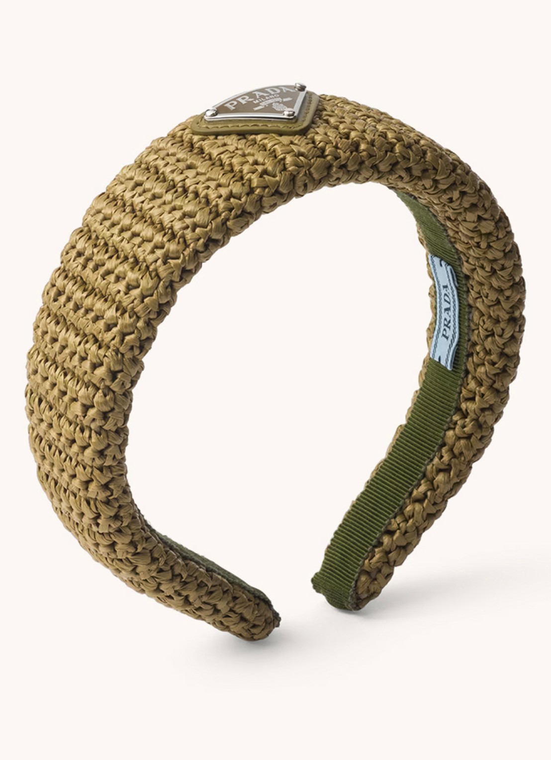 Prada Haarband van raffia - voorkant olijfgroen