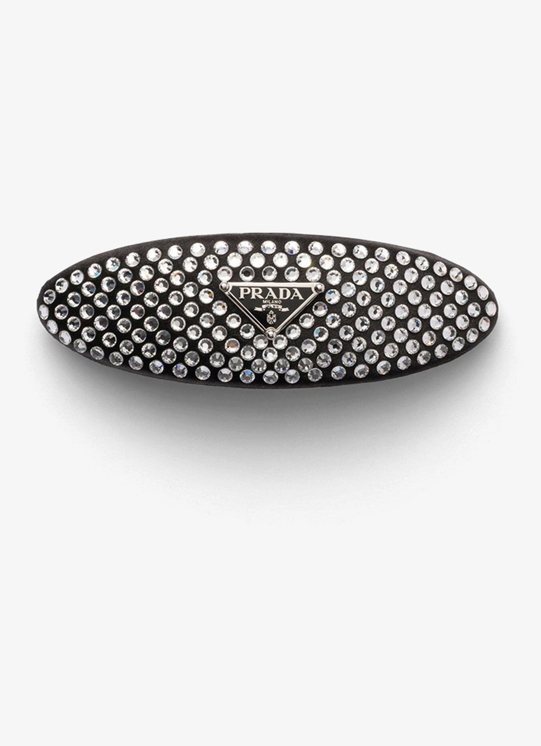 Prada Haarclip met logo en studs - voorkant zwart