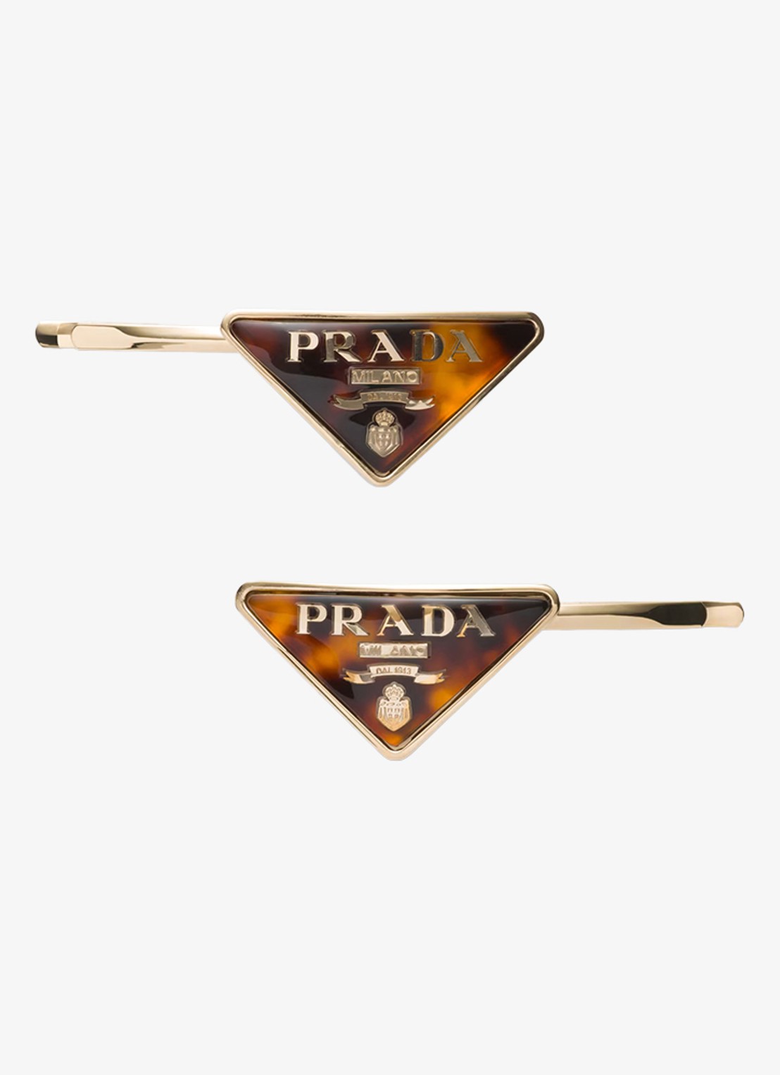 Prada Haarclip met logo - voorkant bruin