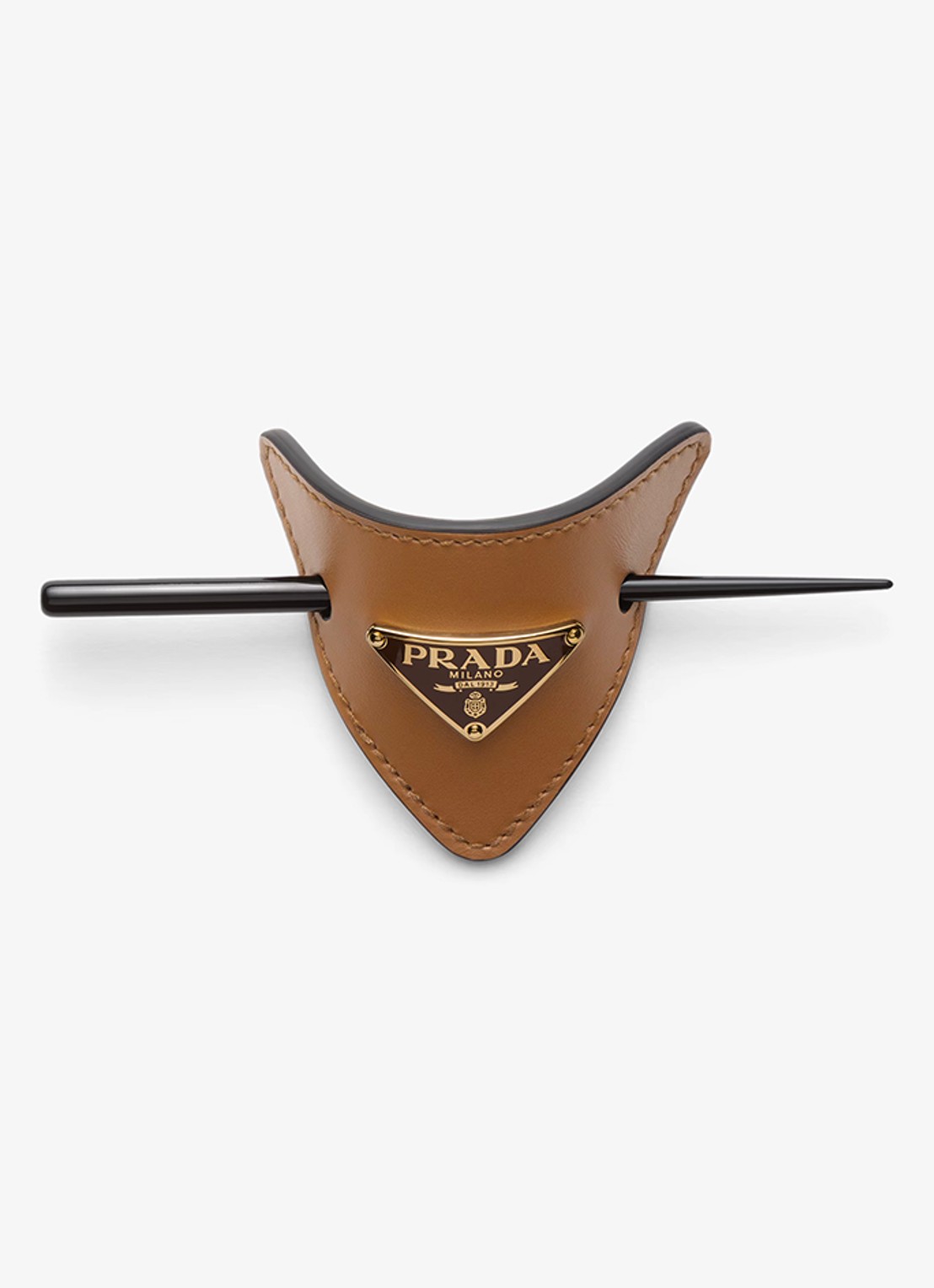 Prada Haarclip van leer - voorkant bruin
