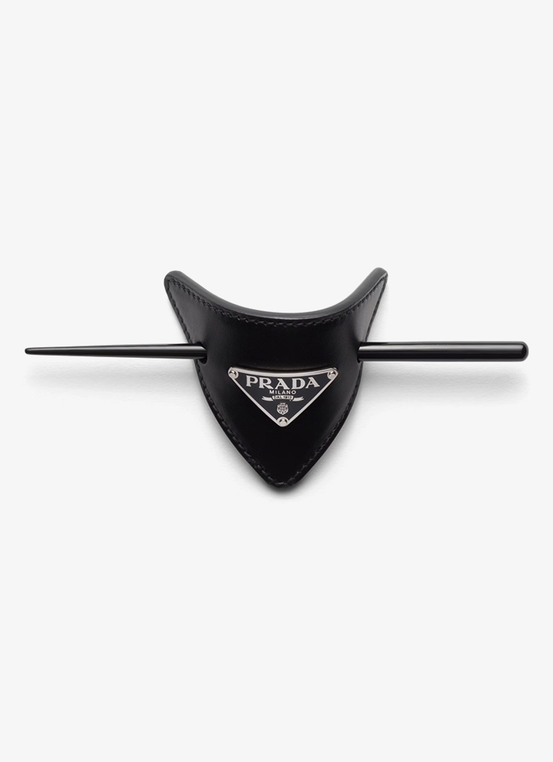 Prada Haarclip van leer - voorkant 2 zilver