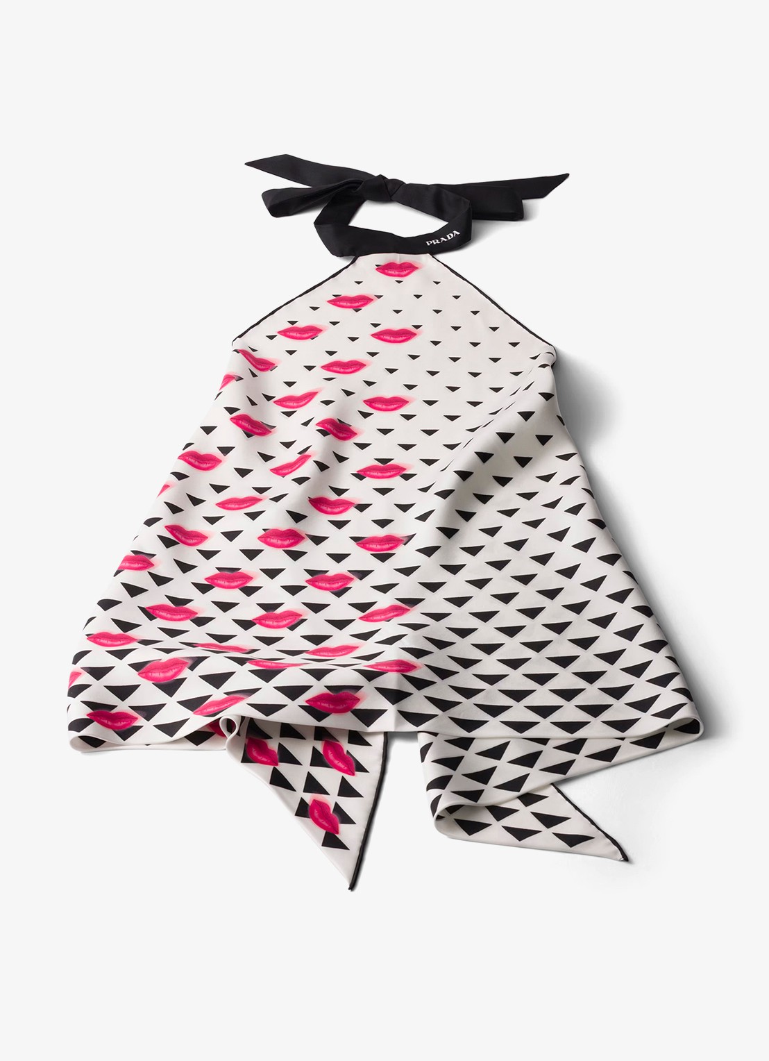 Prada Haltertop van zijde met print en rugdecolleté - voorkant zwart
