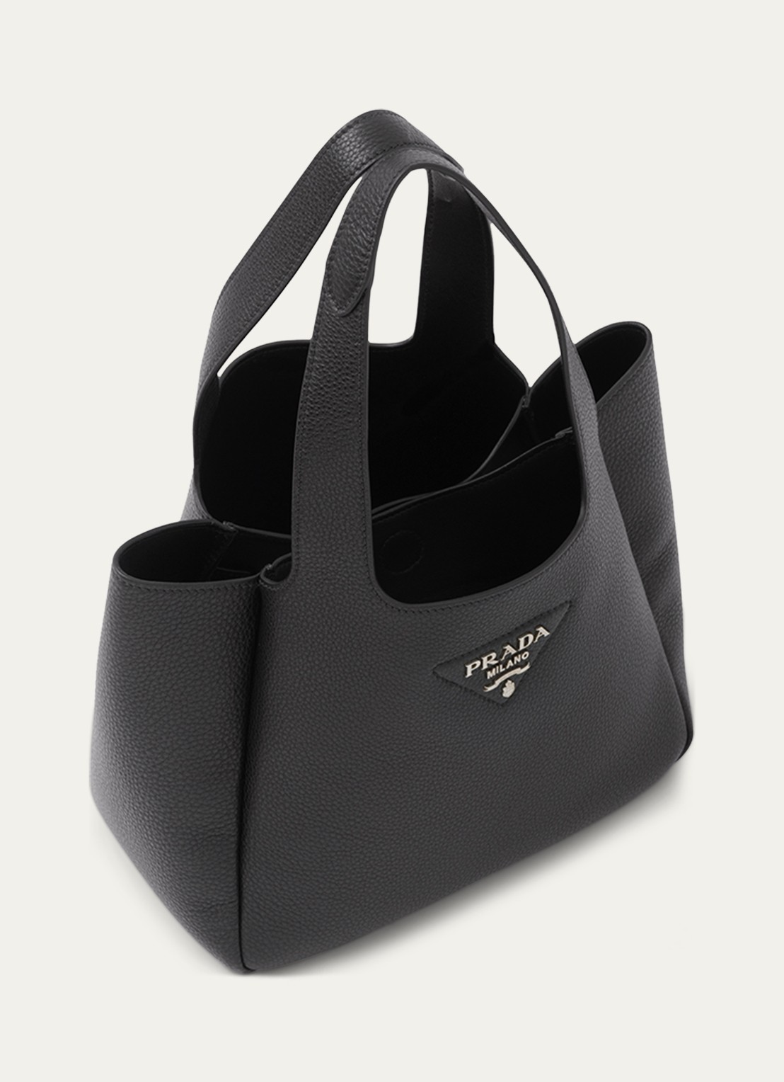Prada Handtas van leer met logo - detail 3 zwart