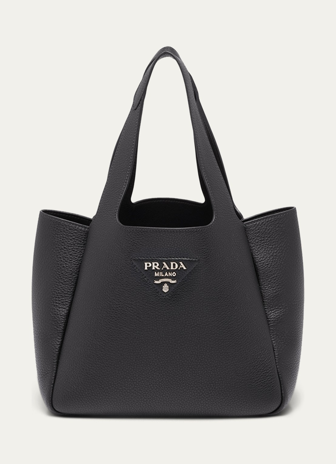 Prada Handtas van leer met logo - voorkant zwart