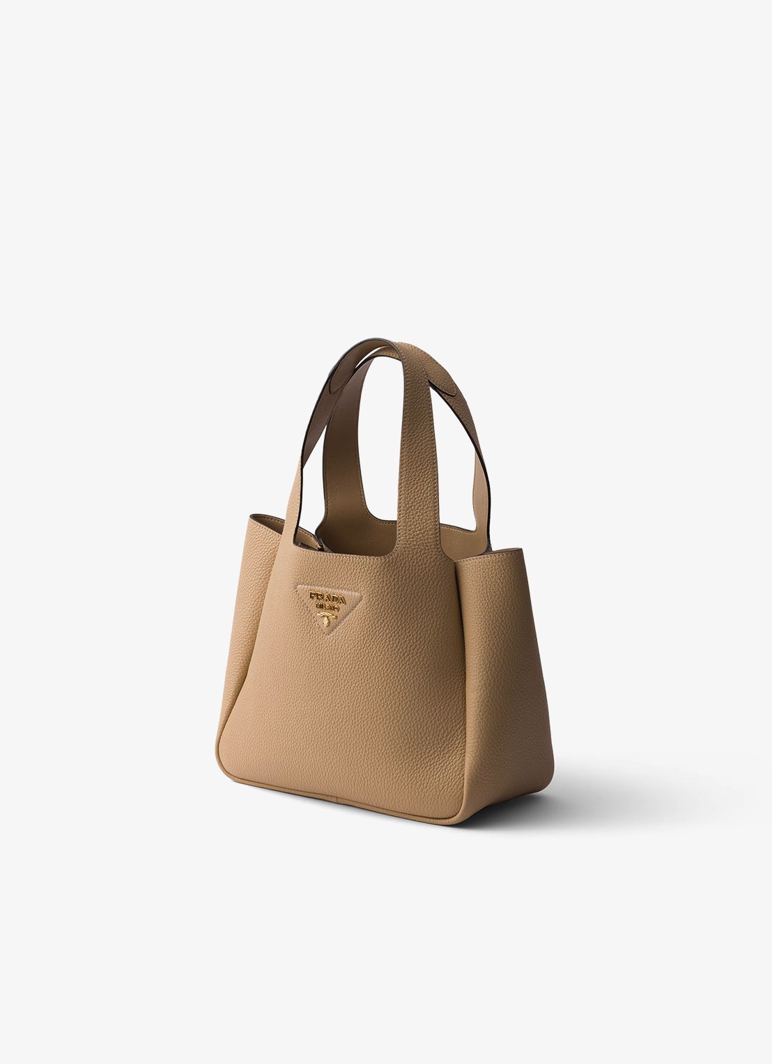 Prada Handtas van leer met logo - voorkant 6 beige