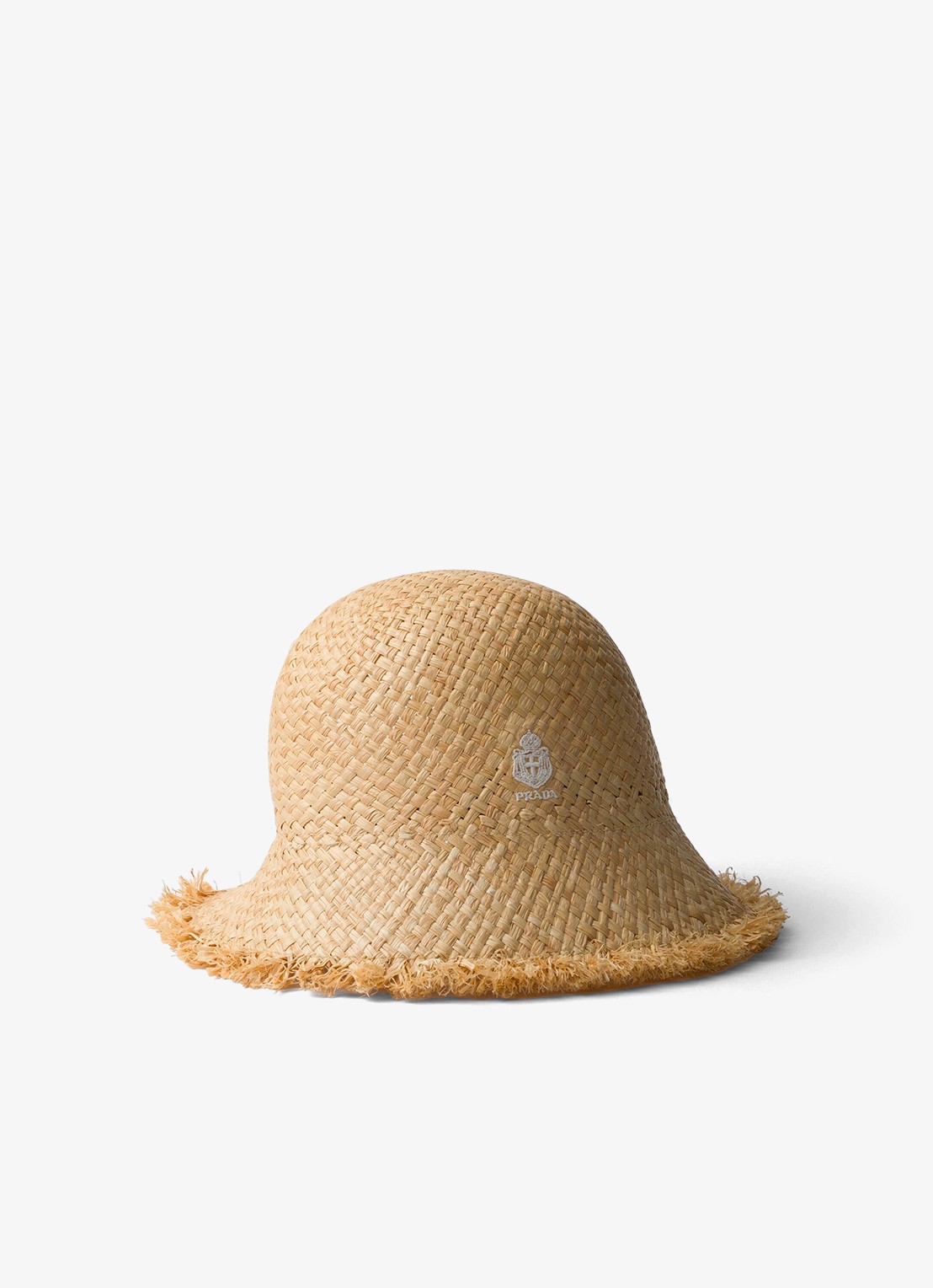 Prada Hoed van raffia met logoborduring - voorkant beige
