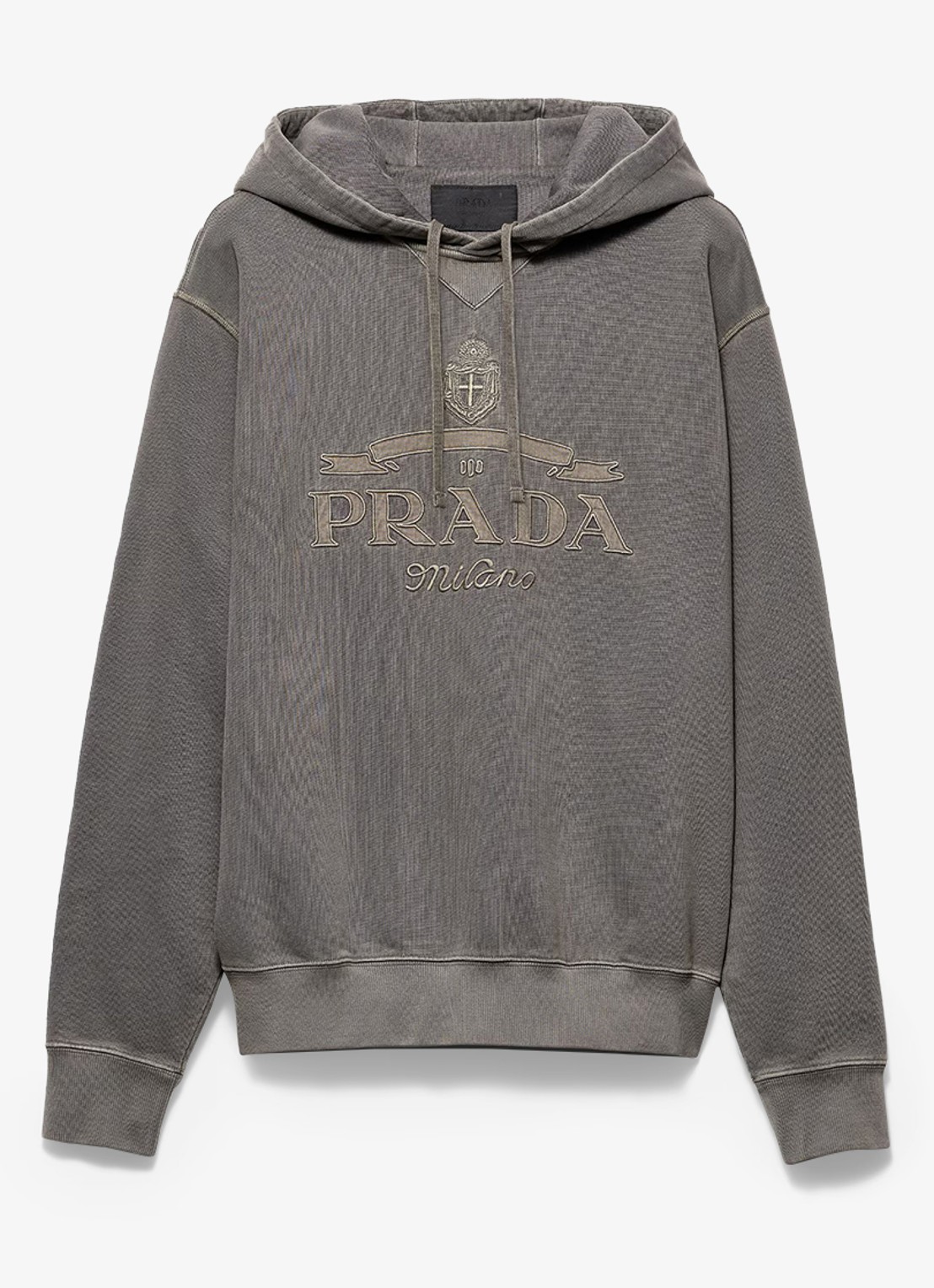 Prada Hoodie met logoborduring - voorkant 2 grijs