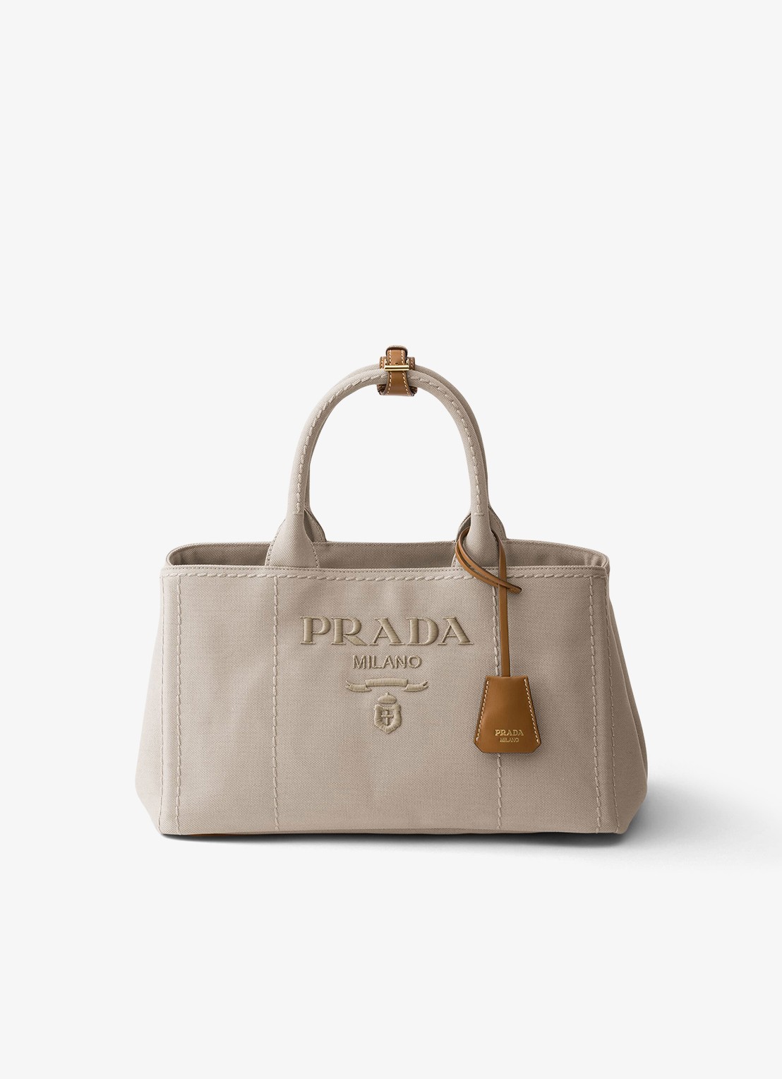 Prada Jardinière Large handtas met logoborduring - voorkant 5 beige
