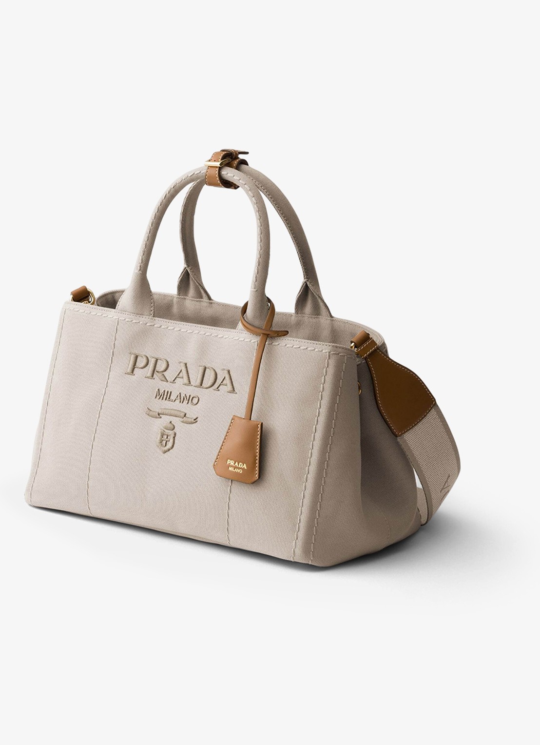 Prada Jardinière Large handtas met logoborduring - voorkant 6 beige