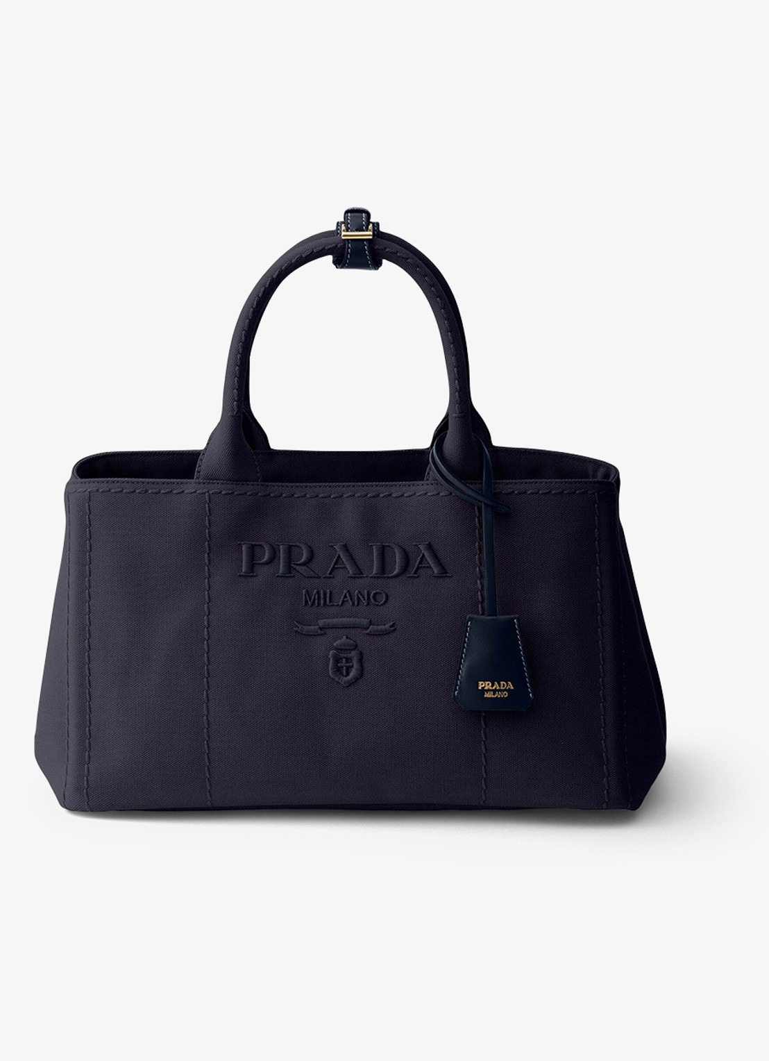 Prada Jardinière Large handtas met logoborduring - voorkant 2 donkerblauw