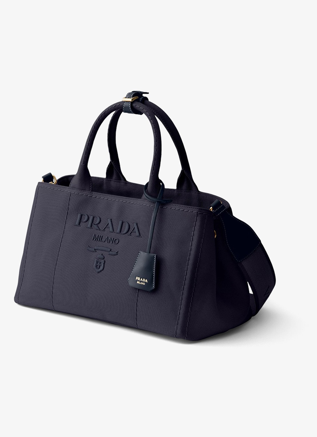 Prada Jardinière Large handtas met logoborduring - voorkant 3 donkerblauw