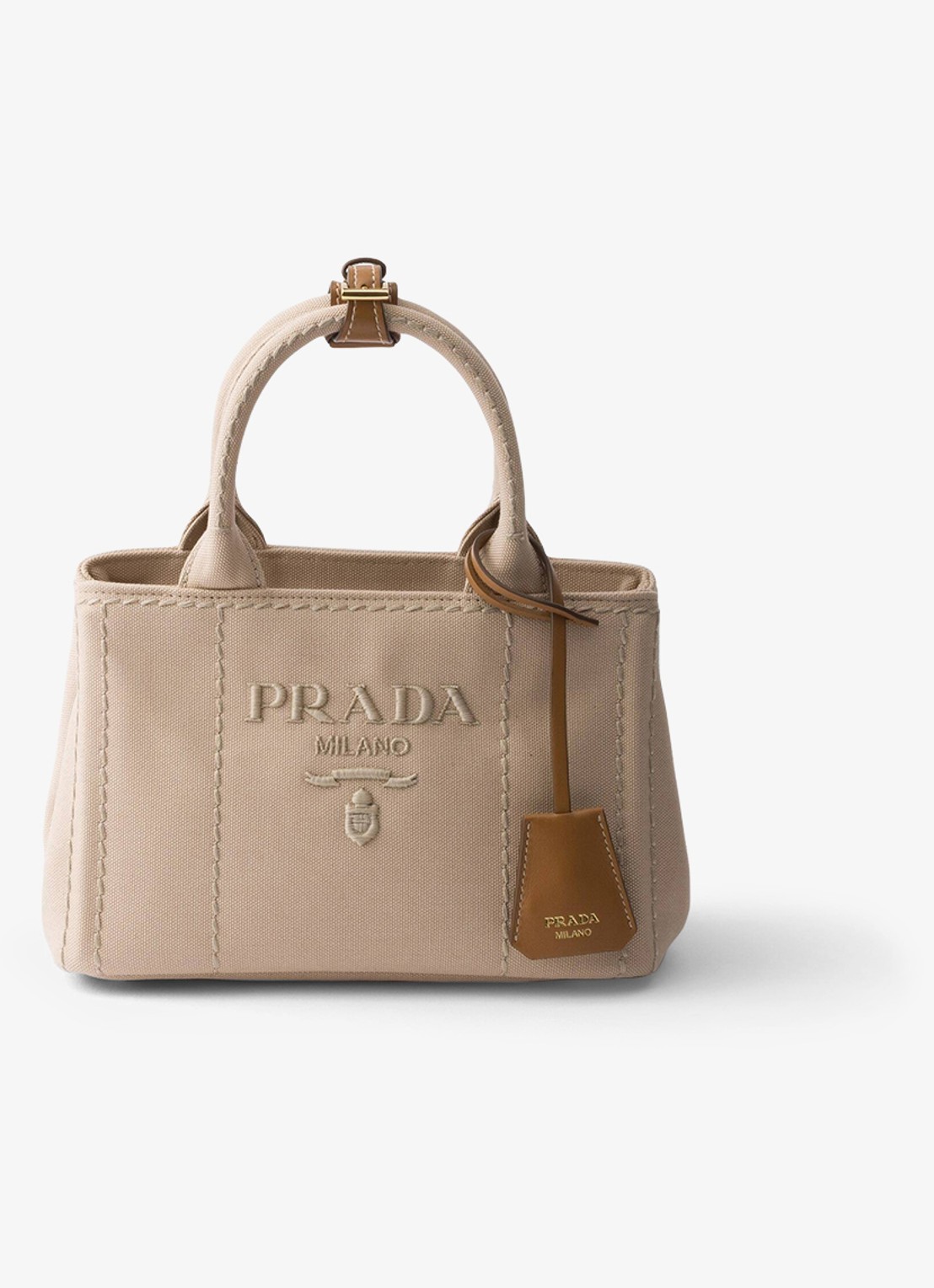 Prada Jardinière Mini handtas met leren details en logo - voorkant 4 zand