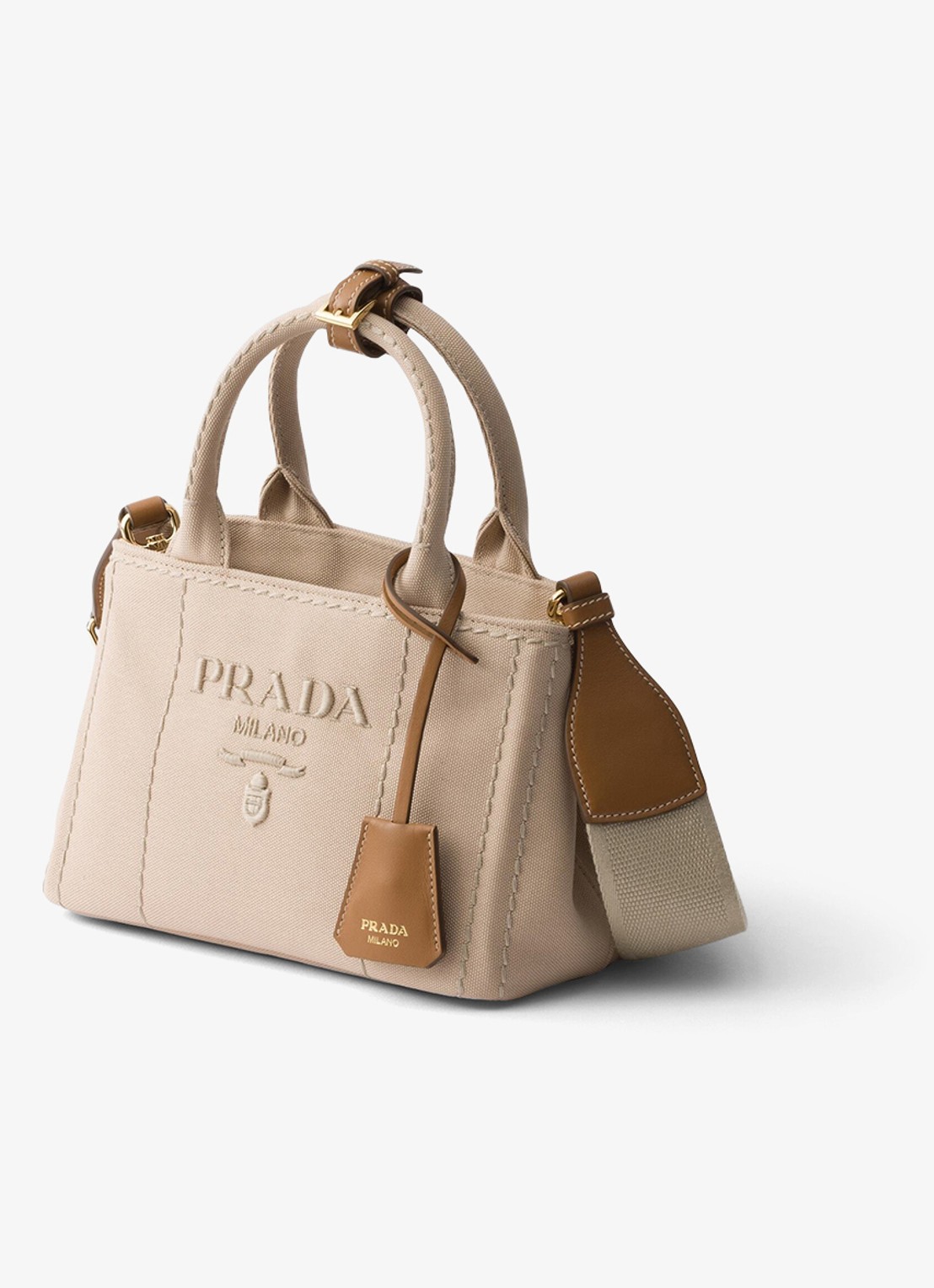 Prada Jardinière Mini handtas met leren details en logo - voorkant 5 zand