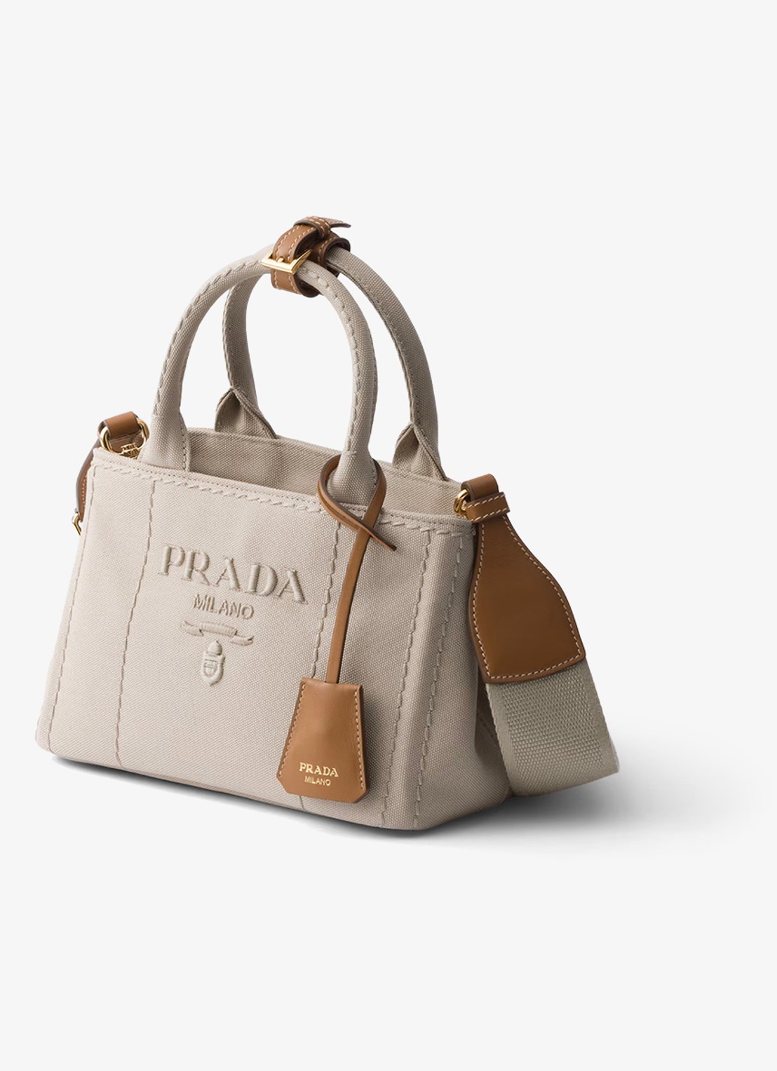 Prada Jardinière Mini handtas met leren details en logo - voorkant 6 beige