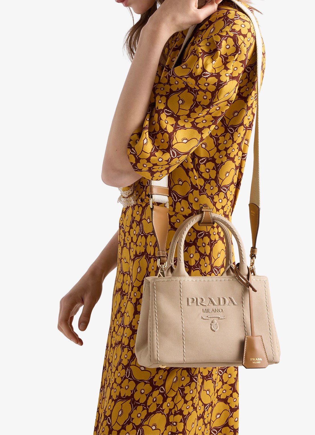 Prada Jardinière Mini handtas met leren details en logo - detail 7 gebroken wit