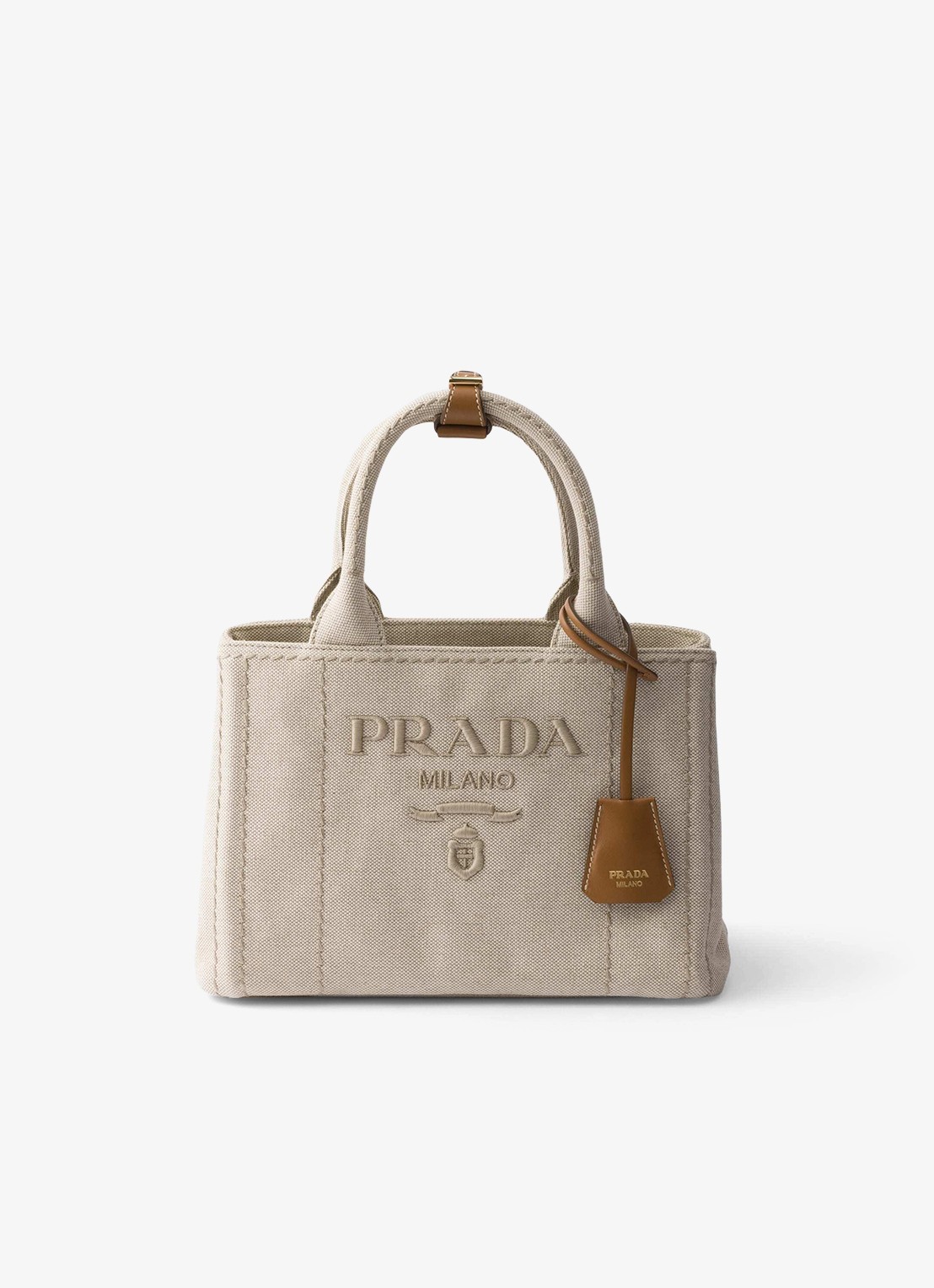 Prada Jardinière Small handtas met leren details en logo - voorkant beige