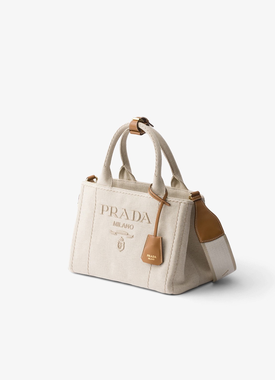Prada Jardinière Small handtas met leren details en logo - voorkant 2 beige