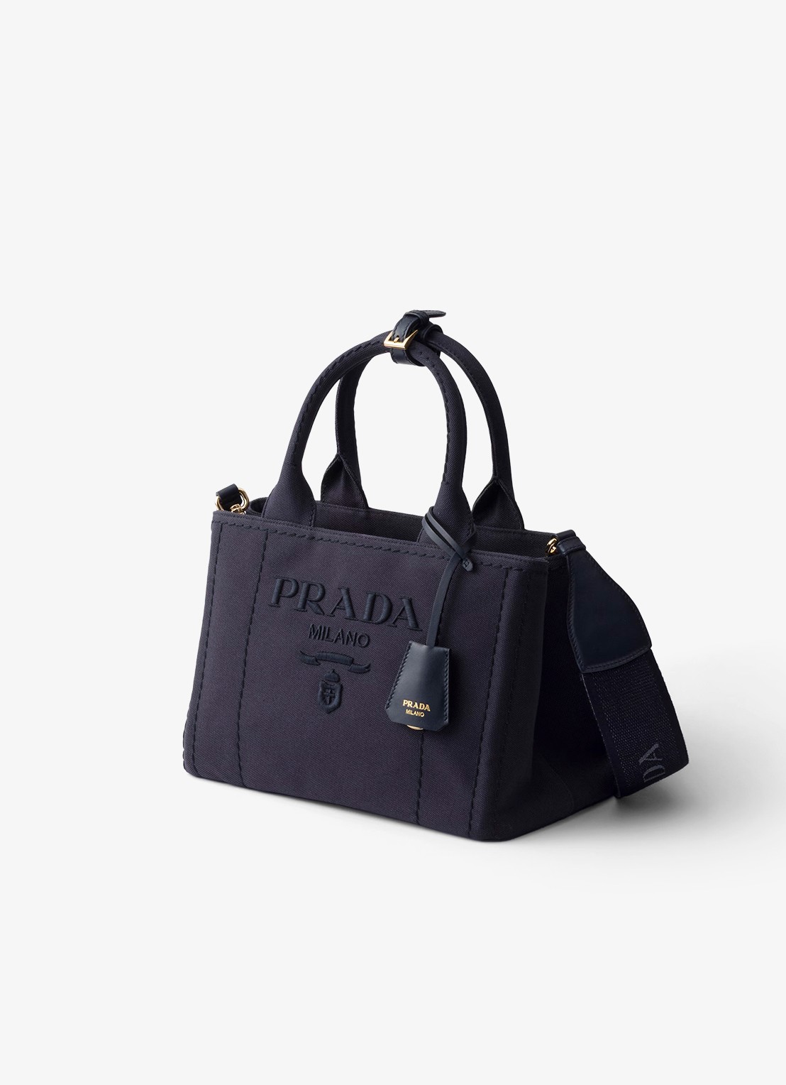 Prada Jardinière Small handtas met leren details en logo - voorkant 2 donkerblauw