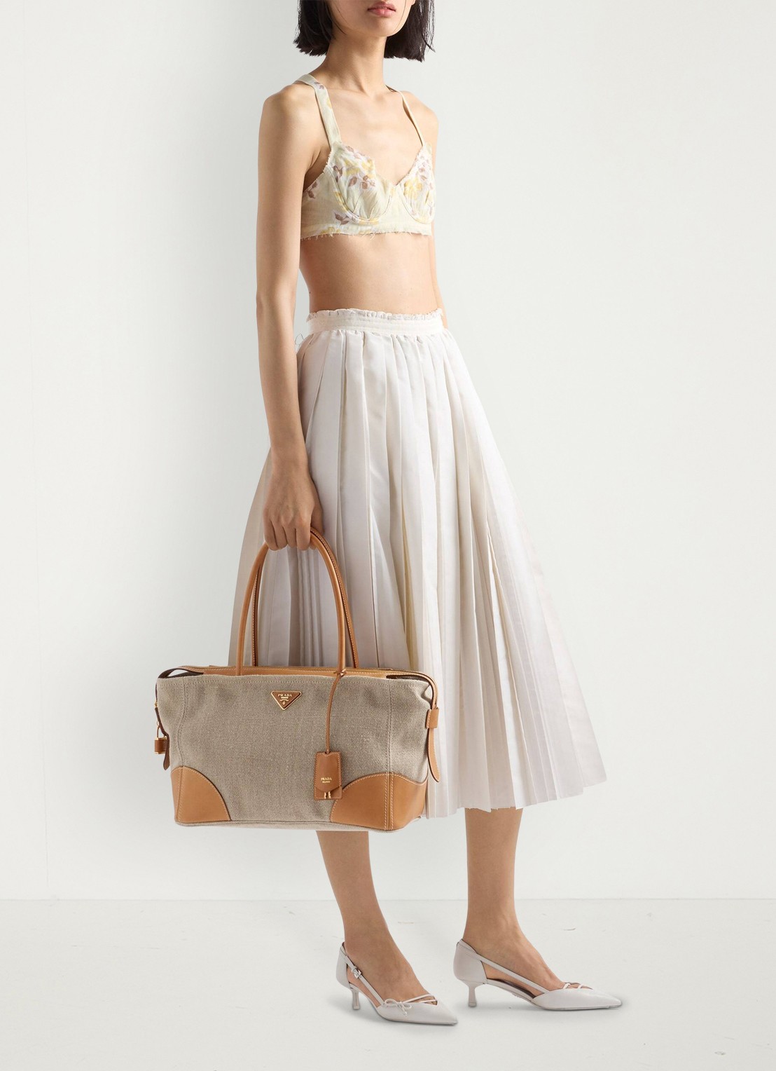 Prada Large schoudertas met leren details - detail 5 zand