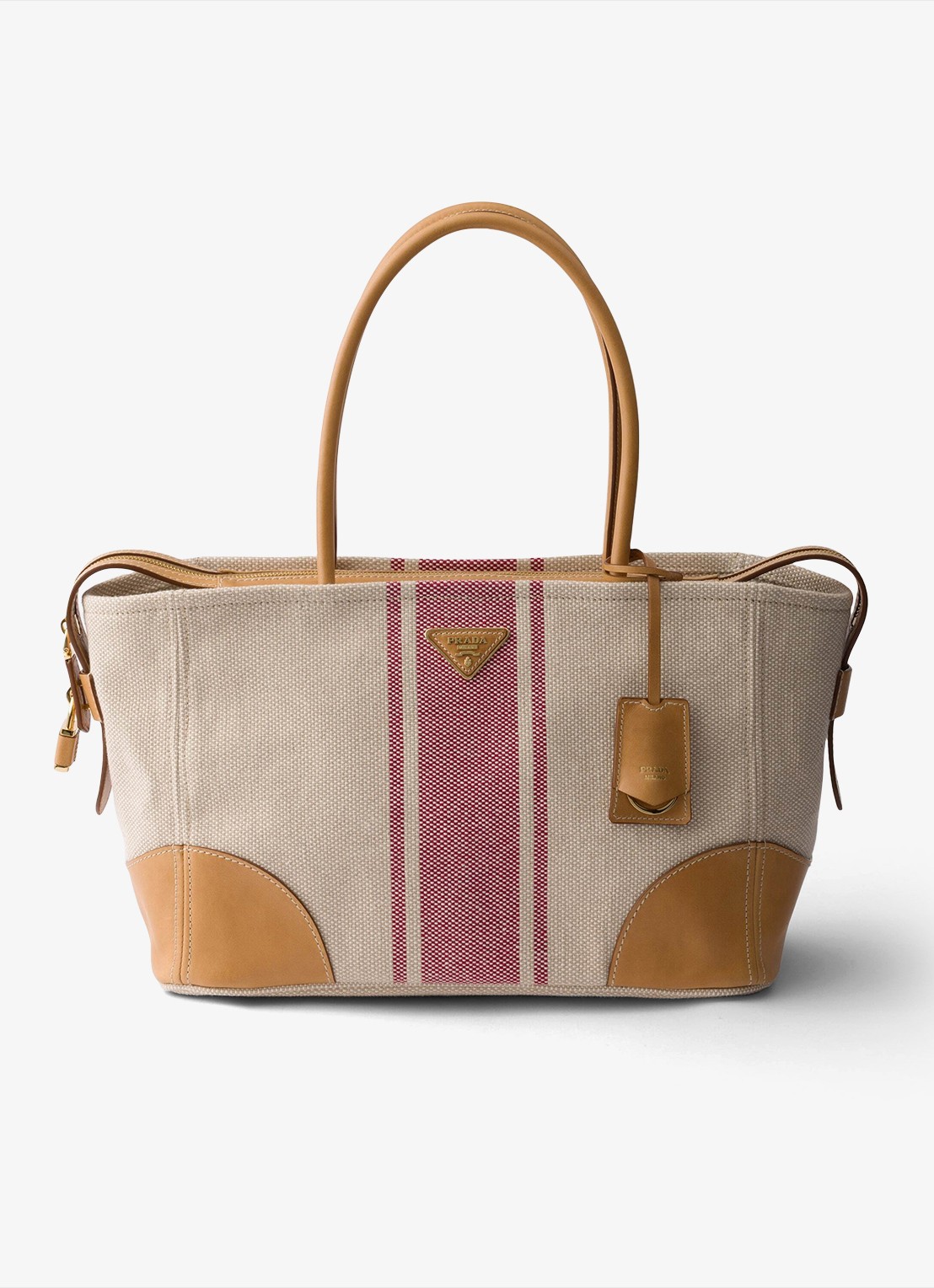 Prada Large schoudertas met leren details - voorkant 2 donkerbeige