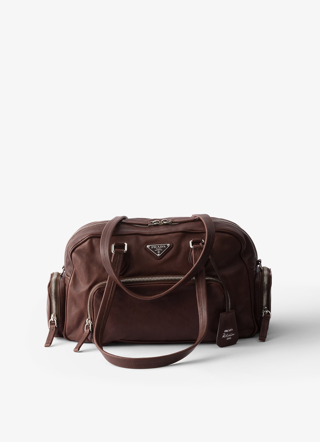 Prada Large schoudertas van leer - voorkant donkerbruin