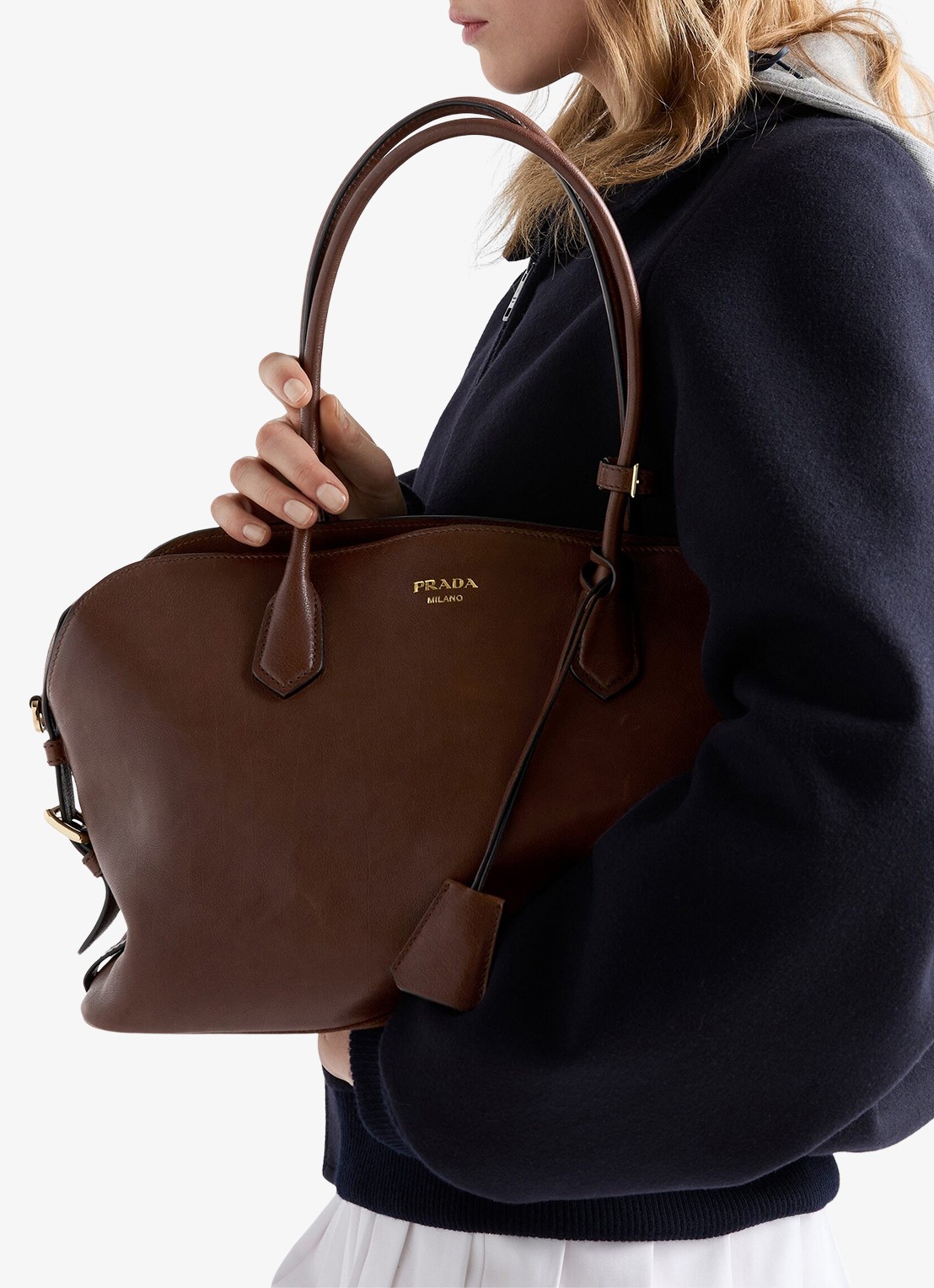 Prada Large schoudertas van leer - voorkant 3 donkerbruin