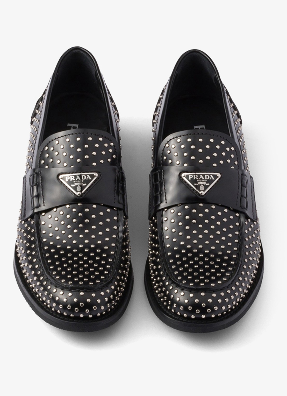 Prada Loafer van kalfsleer met studs - detail zwart