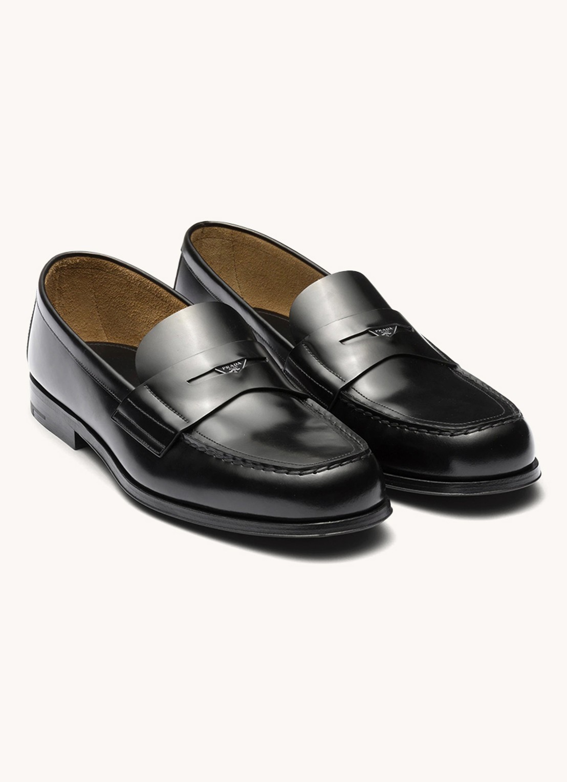 Prada Loafer van leer met logo  - voorkant 2 zwart