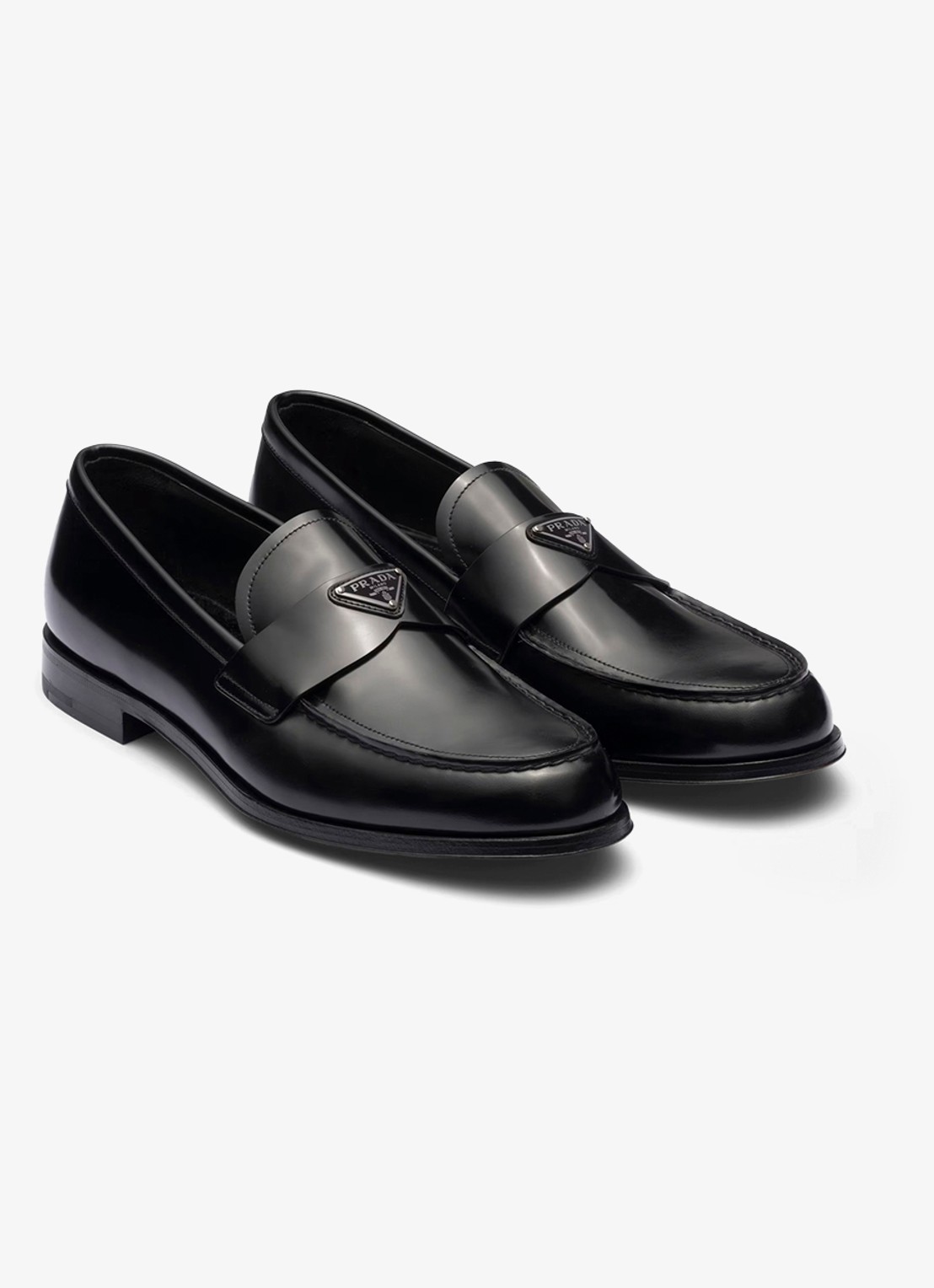 Prada Loafer van leer met logo  - voorkant 2 zwart