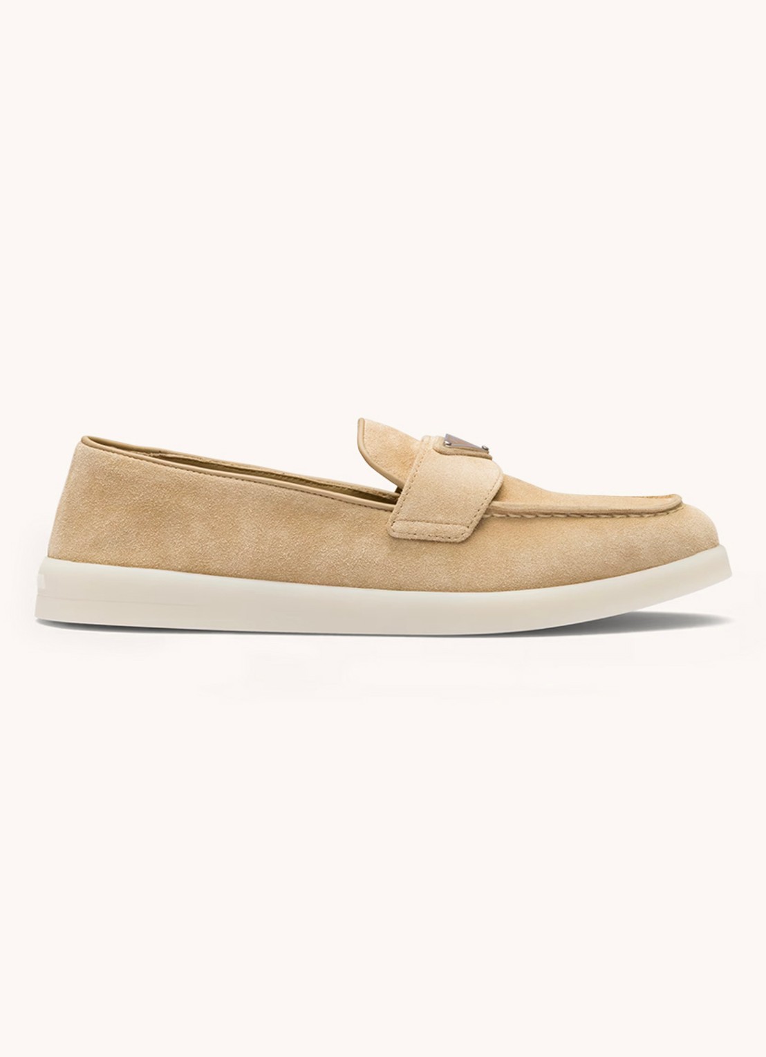 Prada Loafer van suède met logo - voorkant 5 donkerbeige