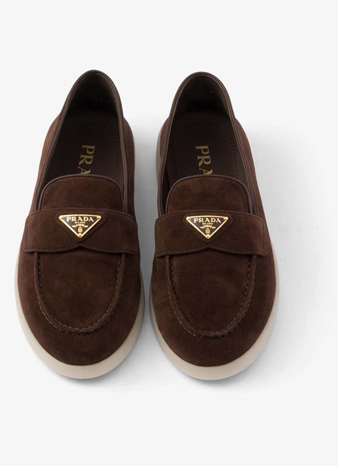 Prada Loafer van suède met logo - detail 3 donkerbruin
