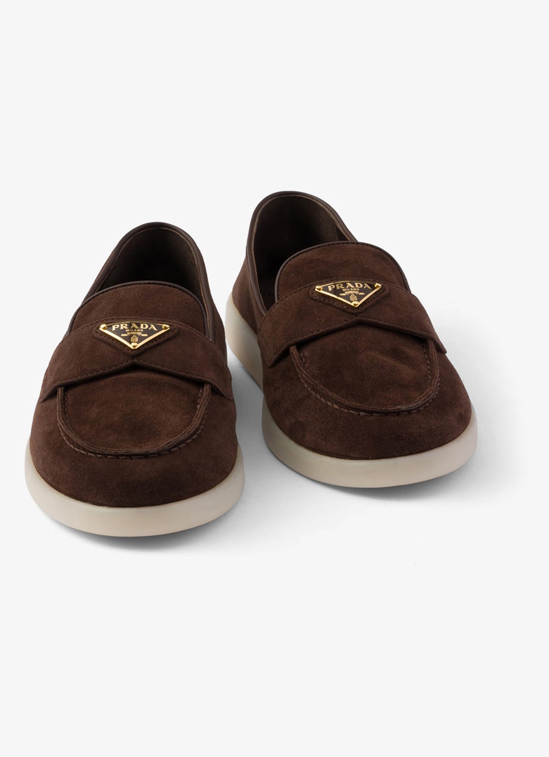 Prada Loafer van suède met logo - detail 5 donkerbruin