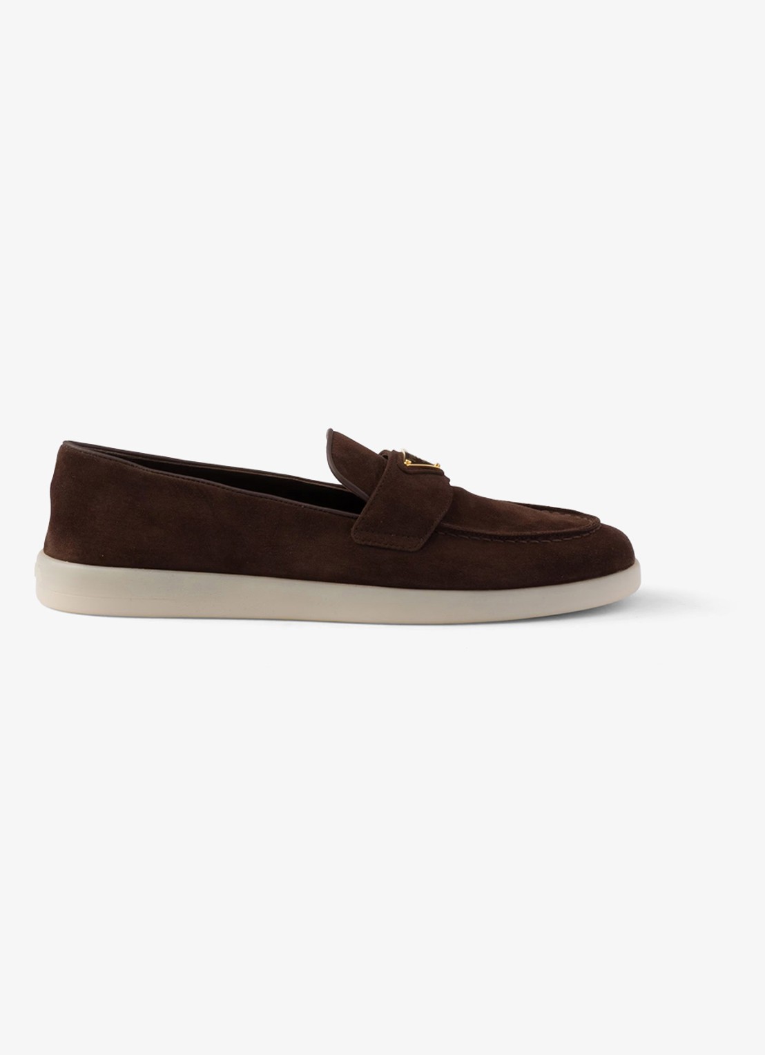 Prada Loafer van suède met logo - voorkant 2 donkerbruin