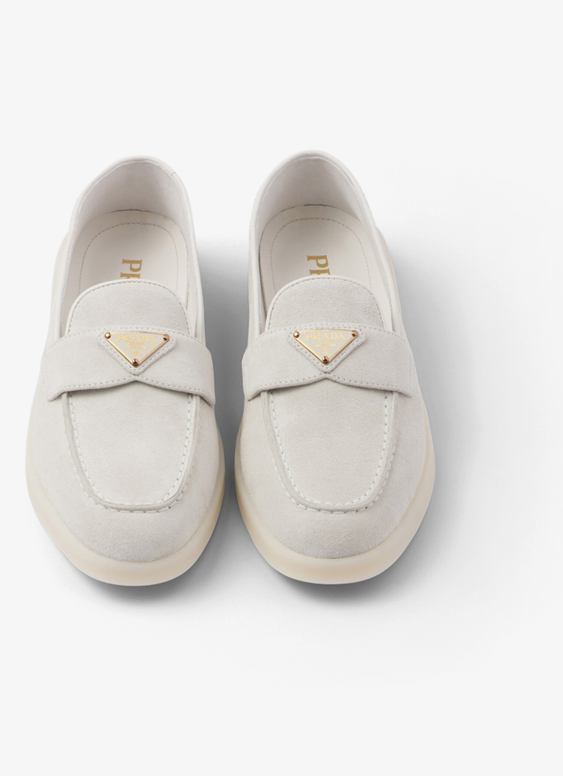 Prada Loafer van suède met logo - detail 4 ivoor