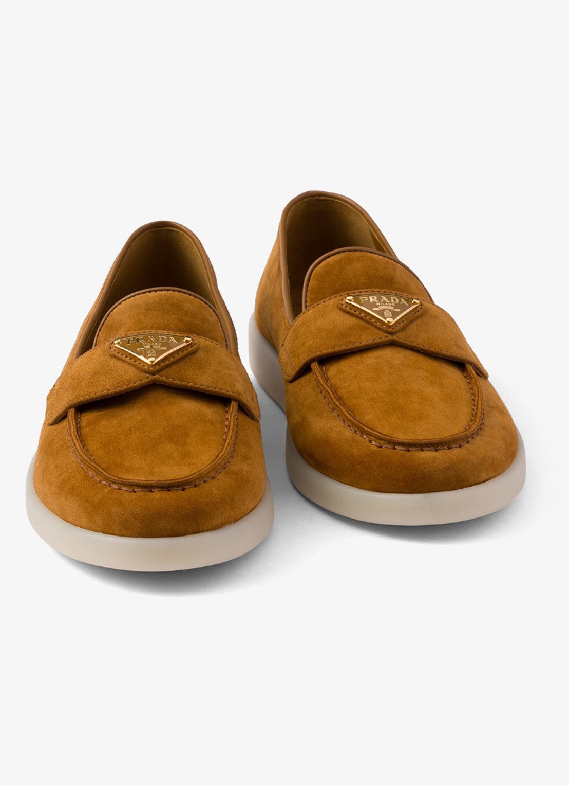 Prada Loafer van suède met logo - detail 4 camel